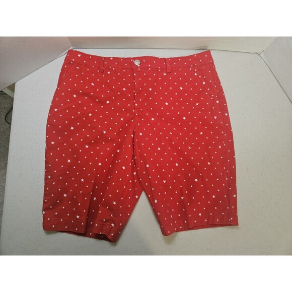 Gloria Vanderbilt Womens Shorts 16 Red with White Stars High Rise Bermuda - Picture 1 of 4